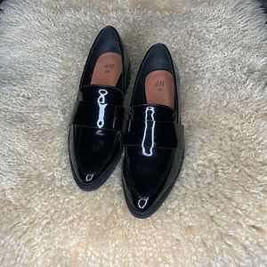 H&M black patent leather loafers
